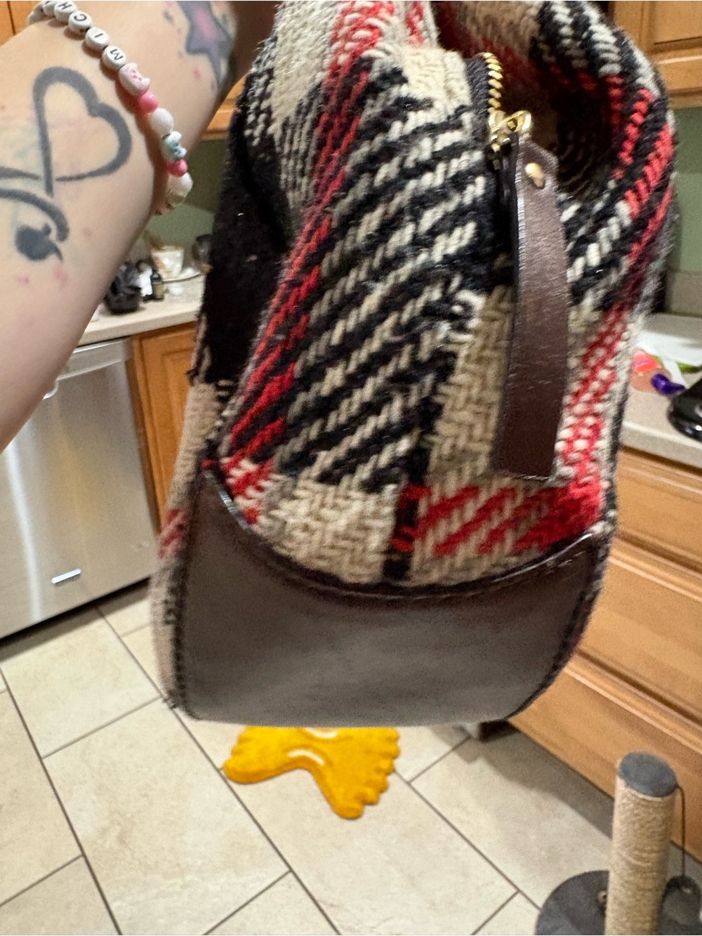 kate spade Black, White & Red Plaid Wool Hobo Bag - Picture 3 of 12